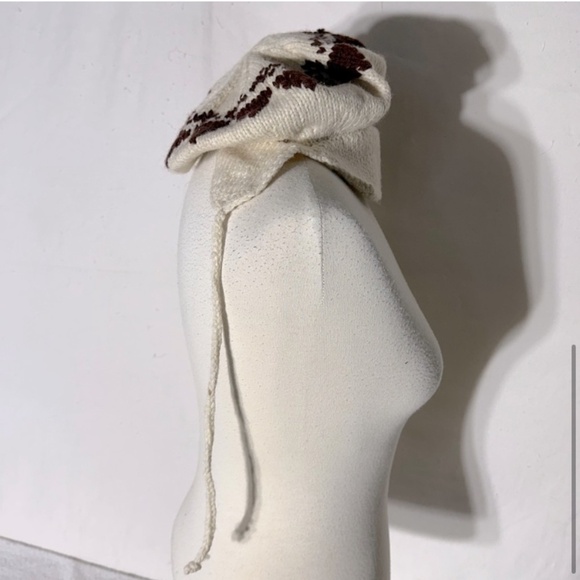 Vintage Hand Knit Cream Brown Hat With Ear Flaps - Picture 6 of 8